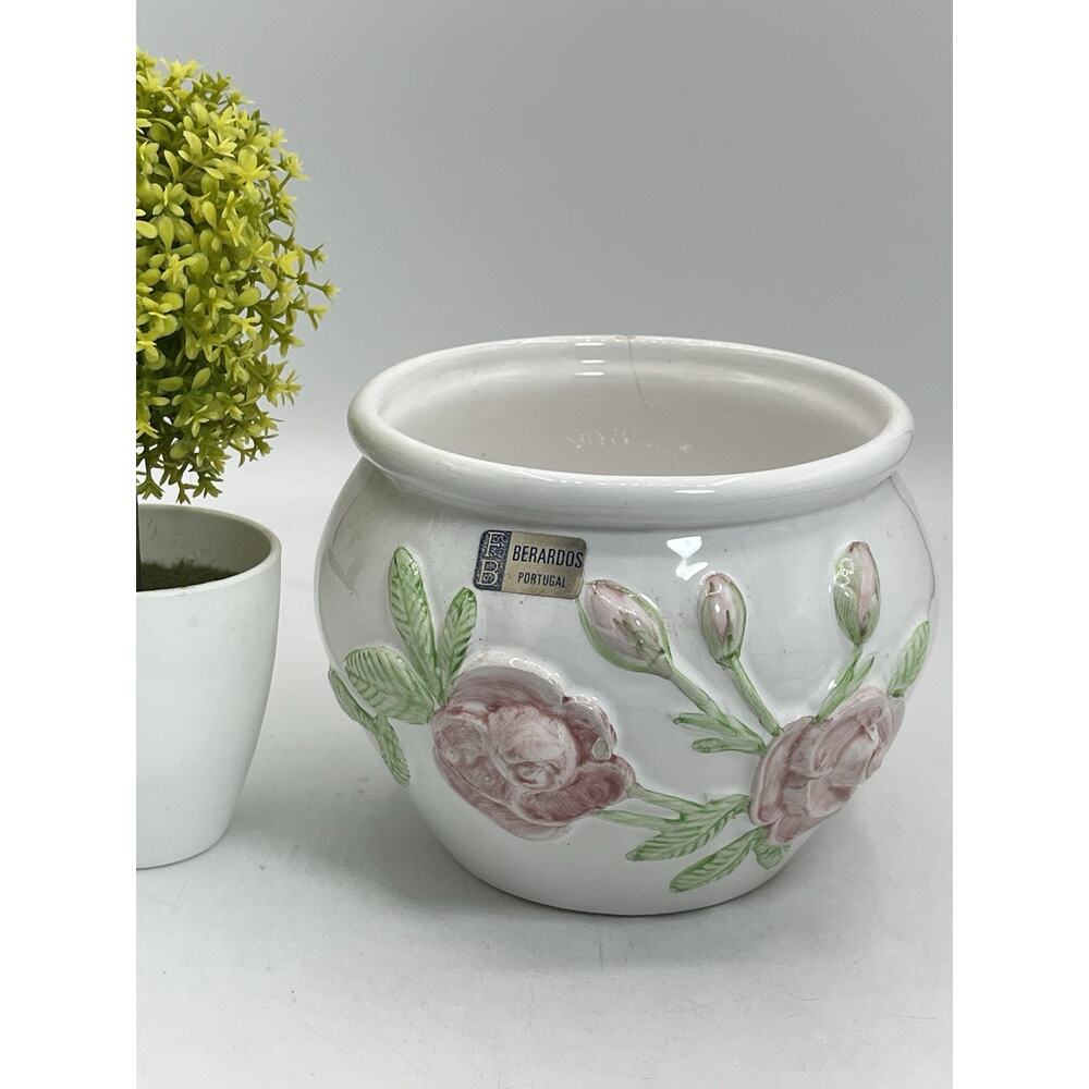 Vintage Berardos Portugal 3D Floral Ceramic Bowl Planter FLAW
